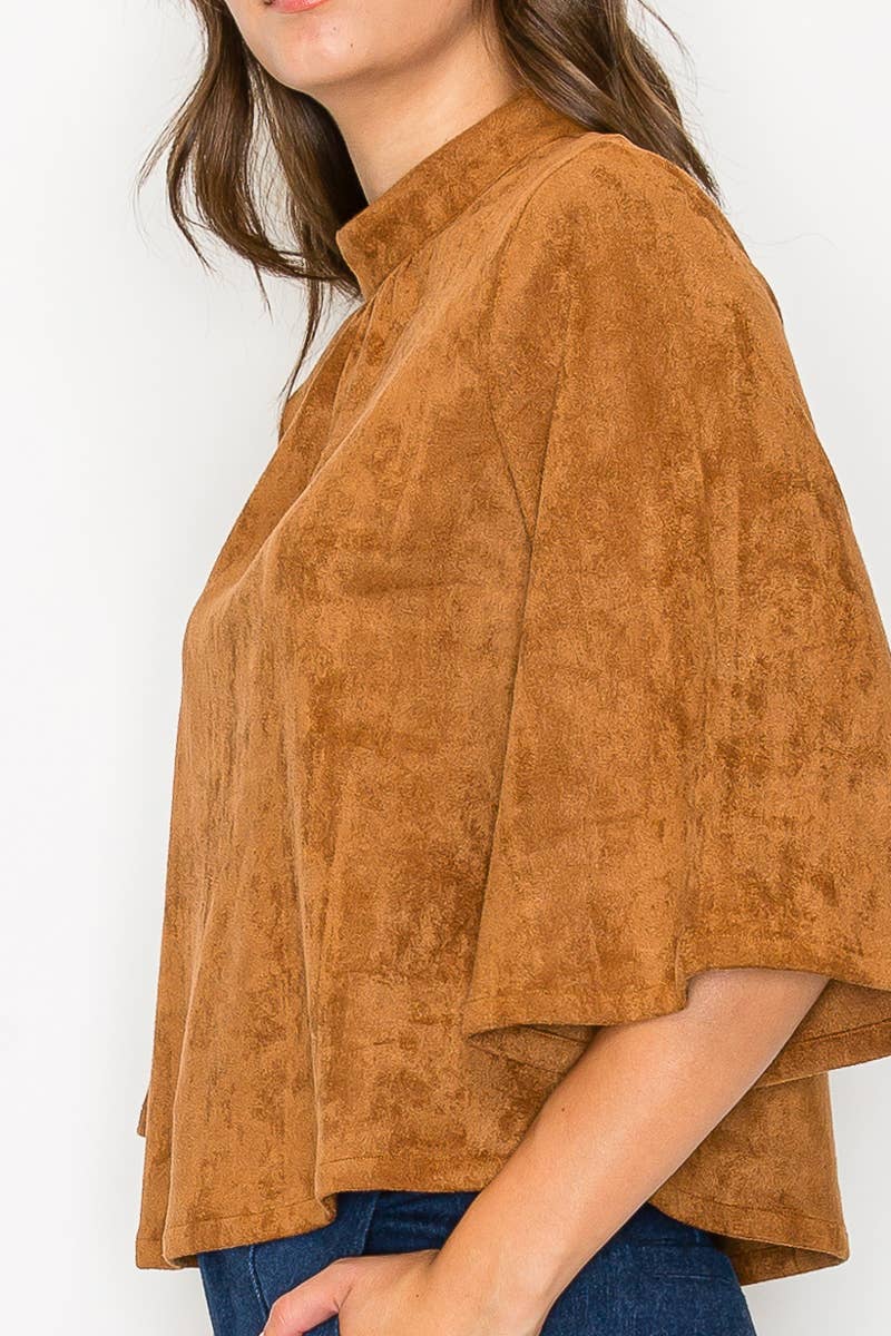 LoveWednesday - Wholesale Blouse - Women's - Bell sleeve camel suede top  - LWT1802 9
