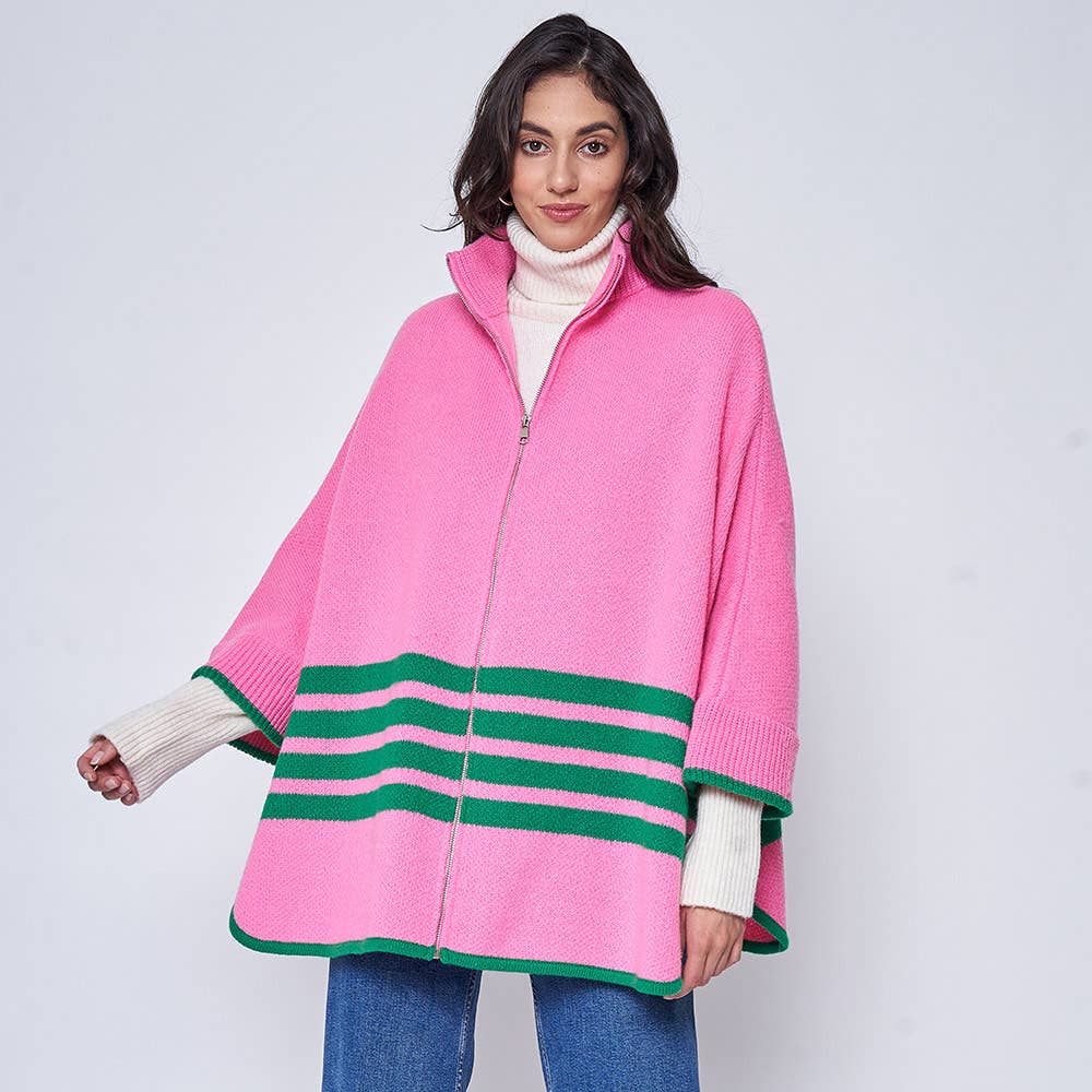 Sensibling Corp. - Wholesale Poncho - Women's - Sporty Bordered Zip Up Knit Cape Poncho21