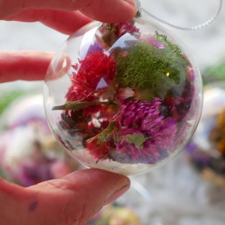 Remedy Designs - Wholesale Ornament - Dried Flower Ornaments | 3.5” Glass Baubles | Single or Pack of 53