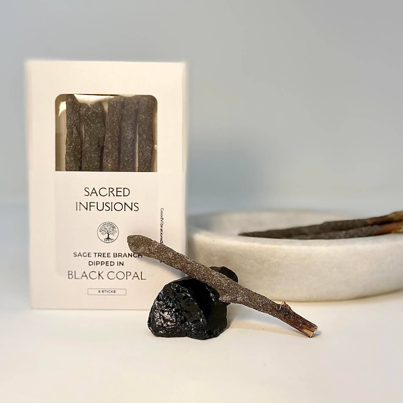 Good Vibrations Shop - Wholesale Smudge Stick - Sacred Infusions⎮Sage Branch dipped in Black Copal4