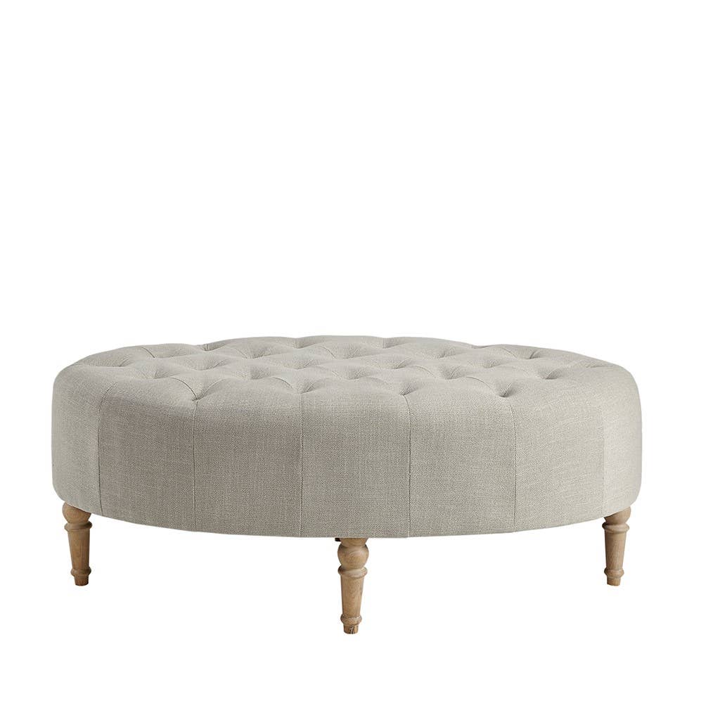 Olliix - Wholesale Ottoman - Button Tufted Ottoman with Reclaimed Wooden Leg, Light Grey4