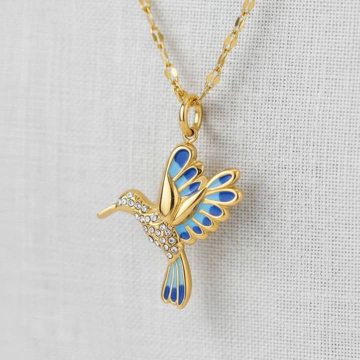 Hummingbird-emaljhängehalsband med zirkonaccenter för wholesale av scentll jewelry