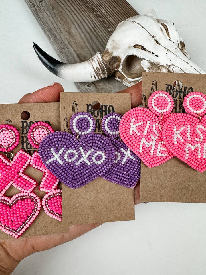 Seed Bead Earrings - Kiss Me - XOXO Valentines’s Day - Love for wholesale by Boho Ranch Shop