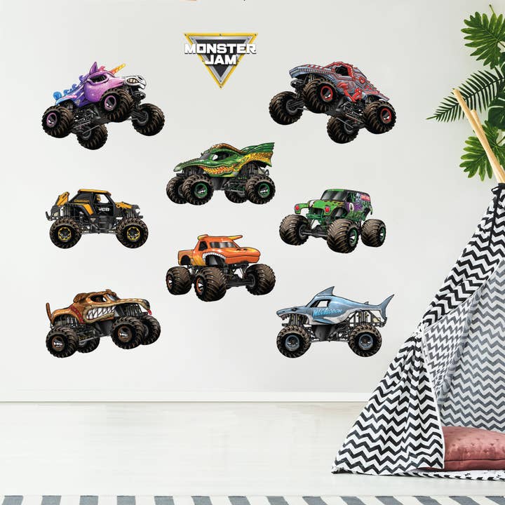 Monster Jam Wall Sticker - 8 Monster Truck Set Decal Wall Art for wholesale by Themed