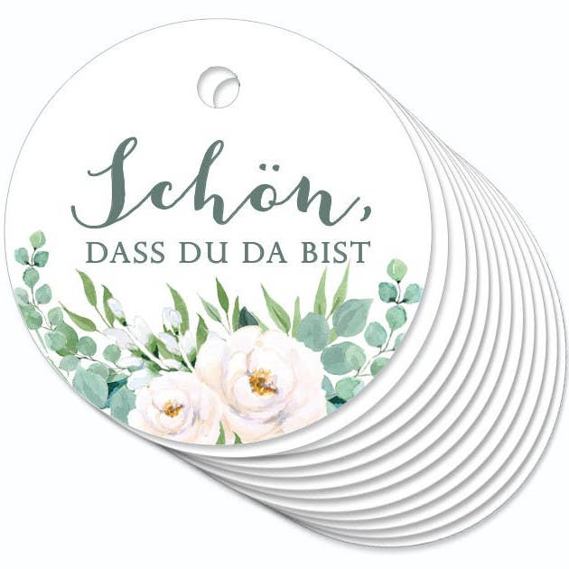 12 ANHÄNGER Schön das du da bist • Zweige weiß grün • Hänge für den Großhandel von fioniony®