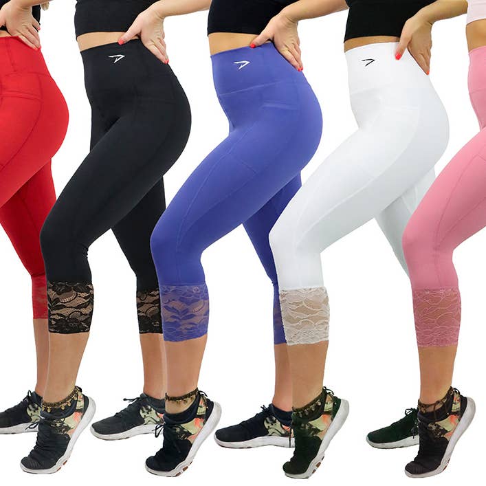 High-Waisted Capri Leggings With Flattering Lace for wholesale by Dynem Actievewear Inc.
