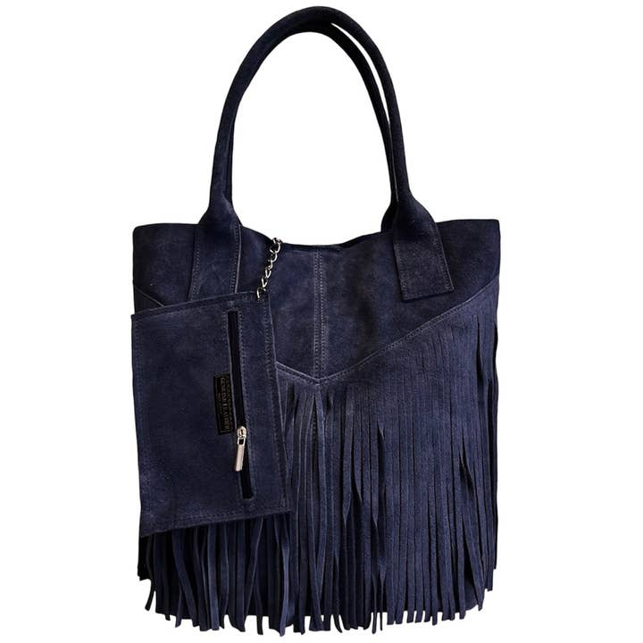 MODARNO - Wholesale Shoulder Bag - Women's - Modarno women's shopper bag in genuine suede with fringe plu8