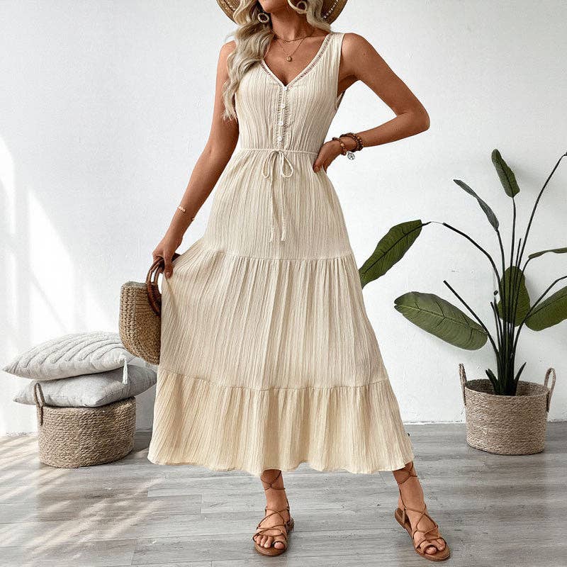 Apricot Textured Sleeveless Midi Dress Casual Flowy Vacation Look for wholesale on Faire2