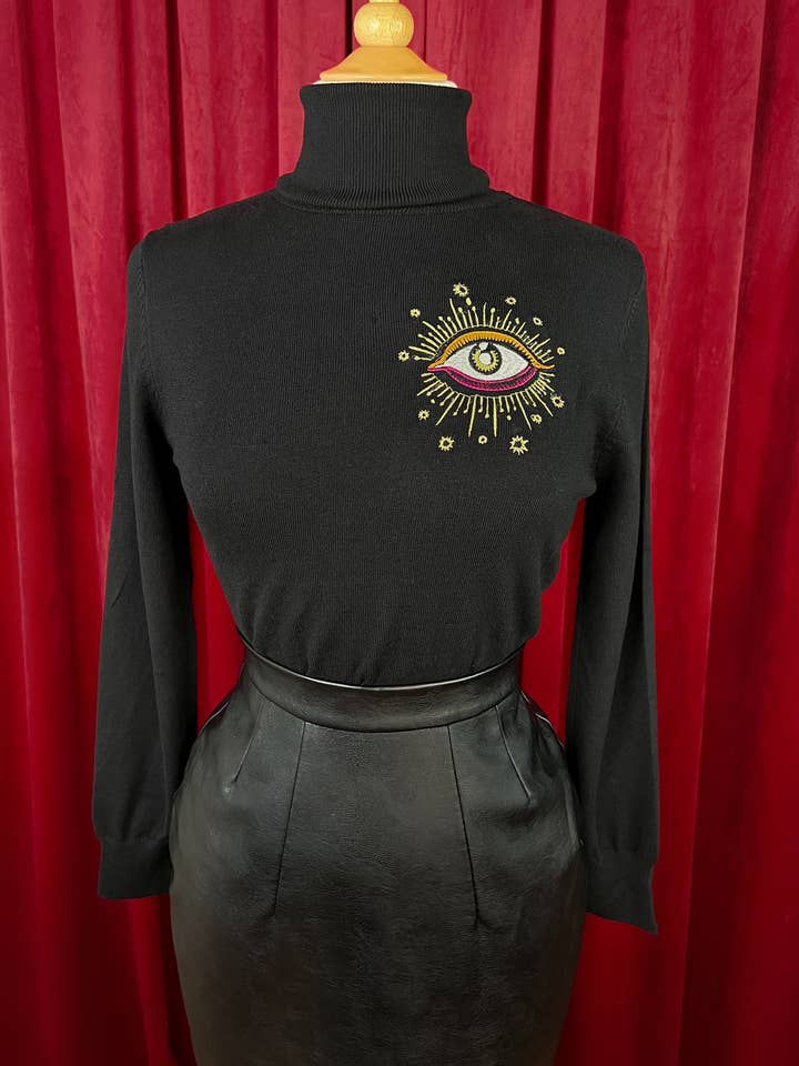 Camisola Third Eye de gola alta em preto por atacado de Mischief Made