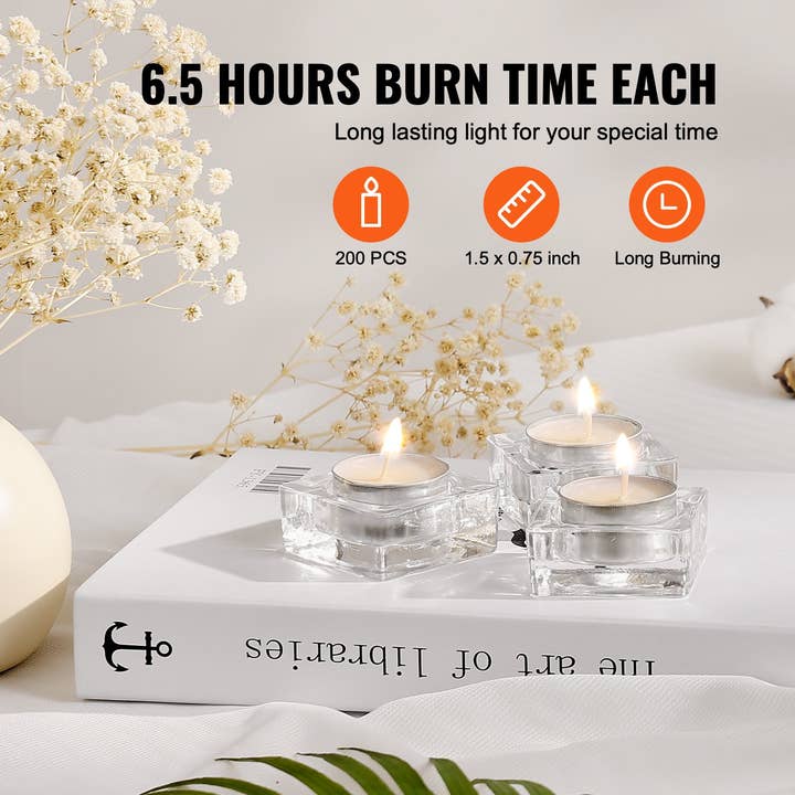 Slow Burn Flame - Wholesale Tea Light Candles - Elevate any occasion with this premium collection 200 Pack Unscented Tea Lights Candles 6.5 Hours Long Burning Smokeless Tealight Candles, Dripless with Aluminum Cups, Natural Palm Wax Votive Candles for Home, Weddings, Christmas, White1