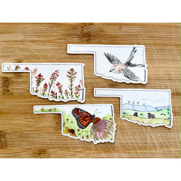 Okie Watercolors - Wholesale Sticker - Oklahoma State Landscape Watercolor 4" Vinyl Sticker