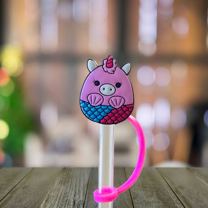 Round Pink Mermaid Straw Topper for wholesale by Kailex Boutique Wholesale