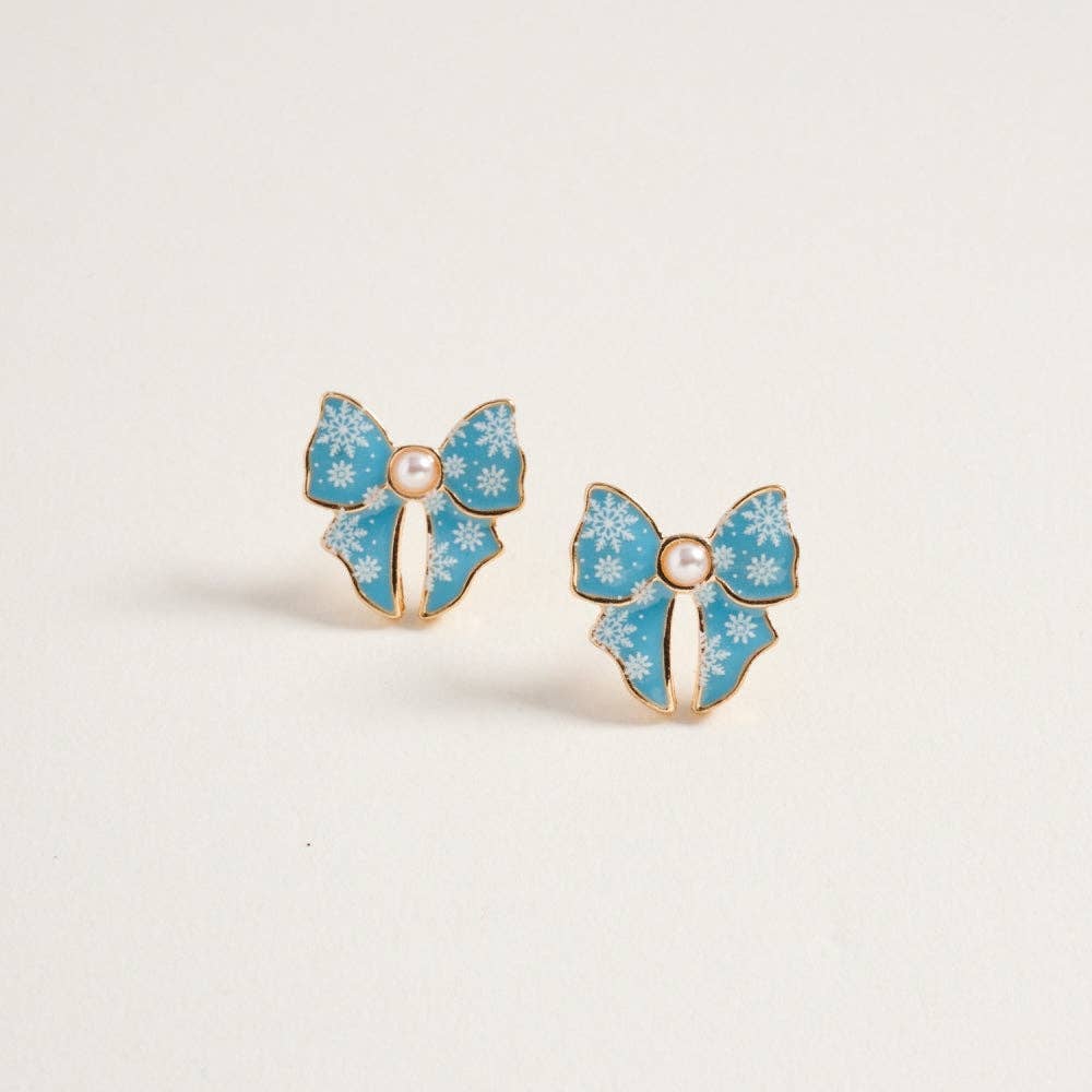 Designature New York - Wholesale Stud/Post Earrings - Christmas Pattern Ribbon with Pearl Post Earrings1