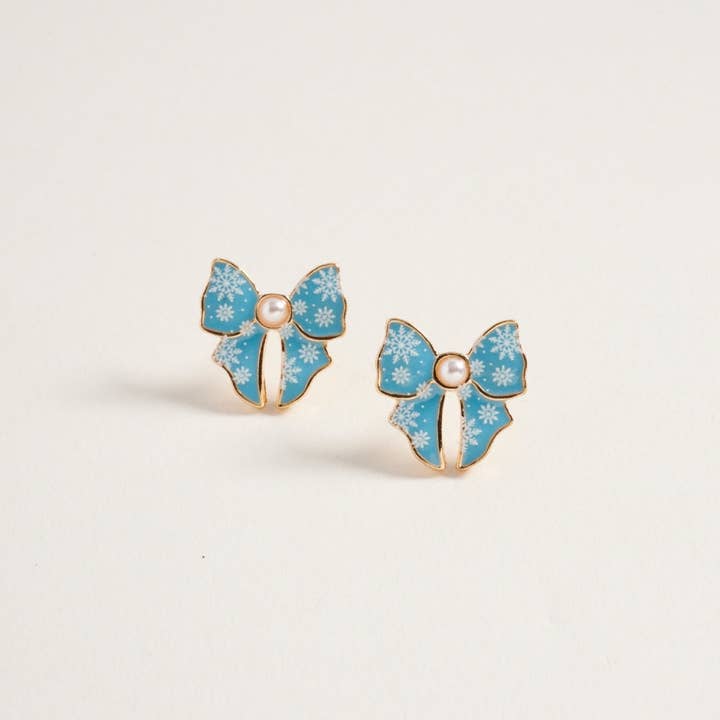 Designature New York - Wholesale Stud/Post Earrings - Christmas Pattern Ribbon with Pearl Post Earrings1