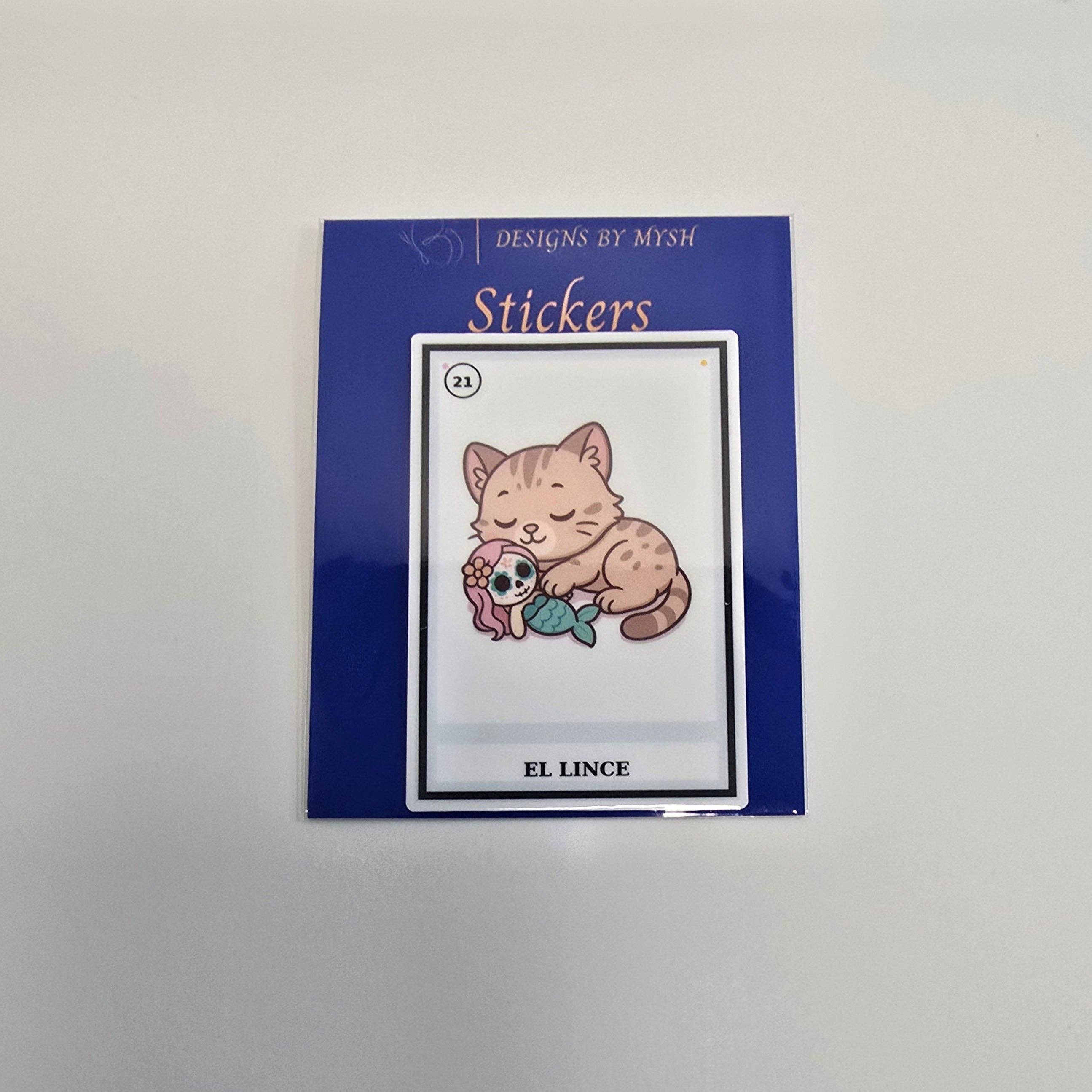 Designs by Mysh - Wholesale Sticker - El Lince Lotería Cat Sticker – Día de los Muertos Inspired Vinyl Decal | 3-Inch Die Cut, Water-resistant0