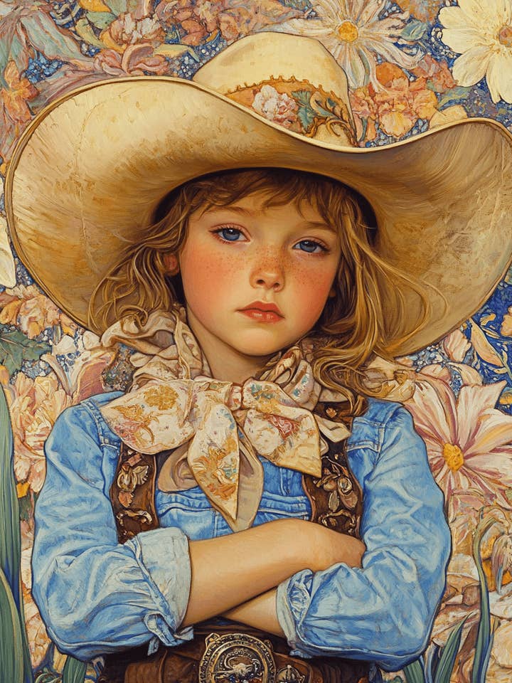 Petite cowgirl florale - Impression murale - Coastal Cowgirl 8"x10" - Tapis 11"x14" pour la vente par Mowbi