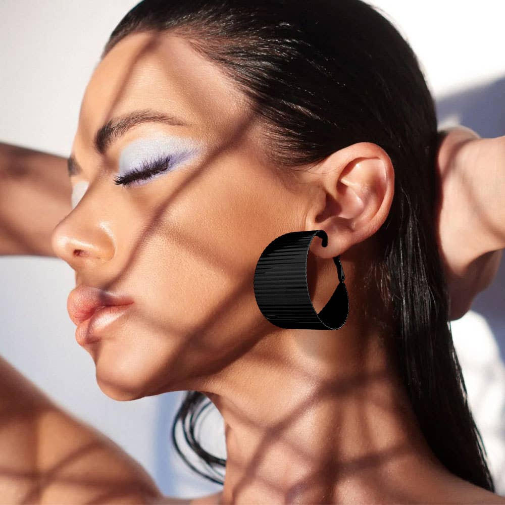 Sensibling Corp. - Wholesale Hoop Earrings - Textured Bold Metal Hoop Earrings0