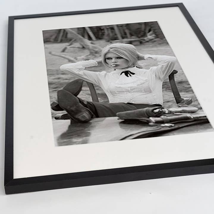 Black Brigitte Bardot on Set. Wall art print with frame. for wholesale on Faire14