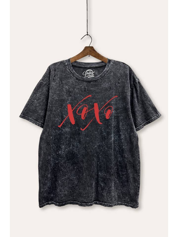 XOXO GRAPHIC MINERAL LASER DISTRESS TEE for wholesale by PINK NABI
