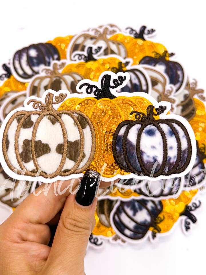 fall pumpkins cow print embroidery patch iron on for wholesale by ABLNco
