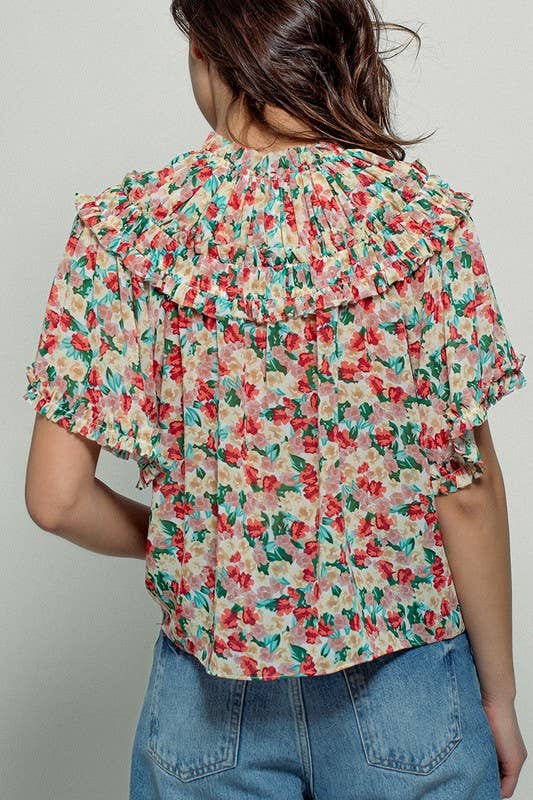 CORAL GREEN Aurora of Ruffle Short Sleeve Blouse for wholesale on Faire3