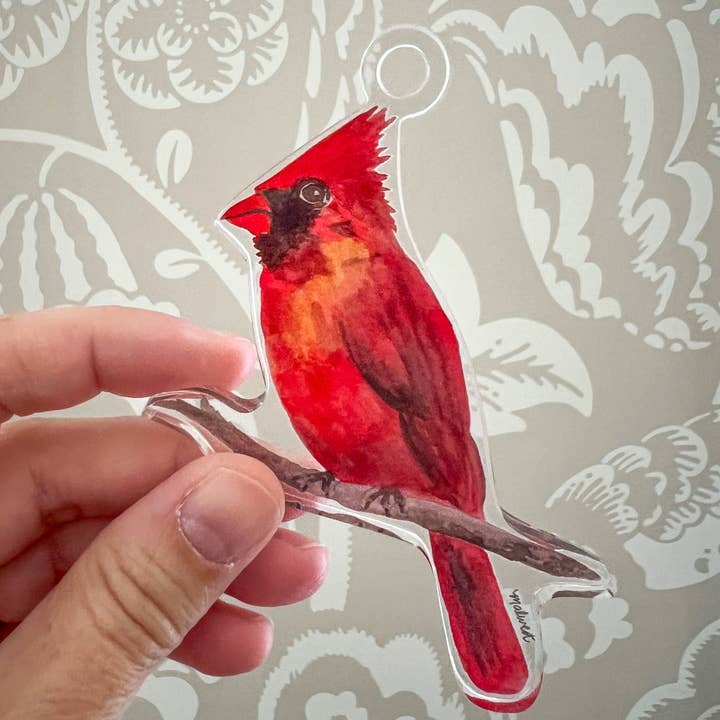 Cardinal Watercolor Acrylic Ornament for wholesale by MALWEST design