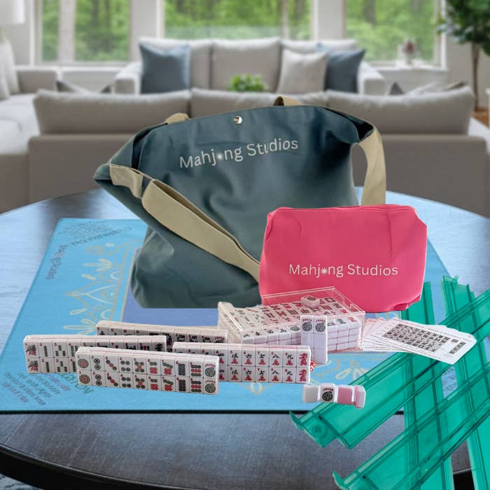 American Mahjong Set 166 Tiles - Mahjong Bundle - Blue & Tan Bag Midnight Mat for wholesale by Mahjong Studios