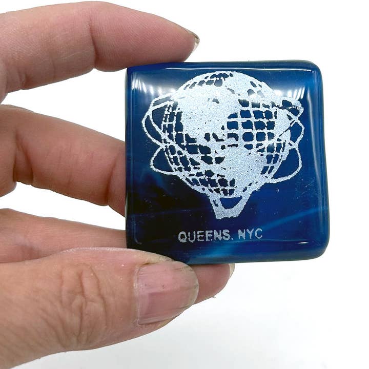 New York City Queens Unisphere Fused Glass 1.75" Handmade Magnet for wholesale by Kiku Handmade | Contemporary Fused Glass Home Goods