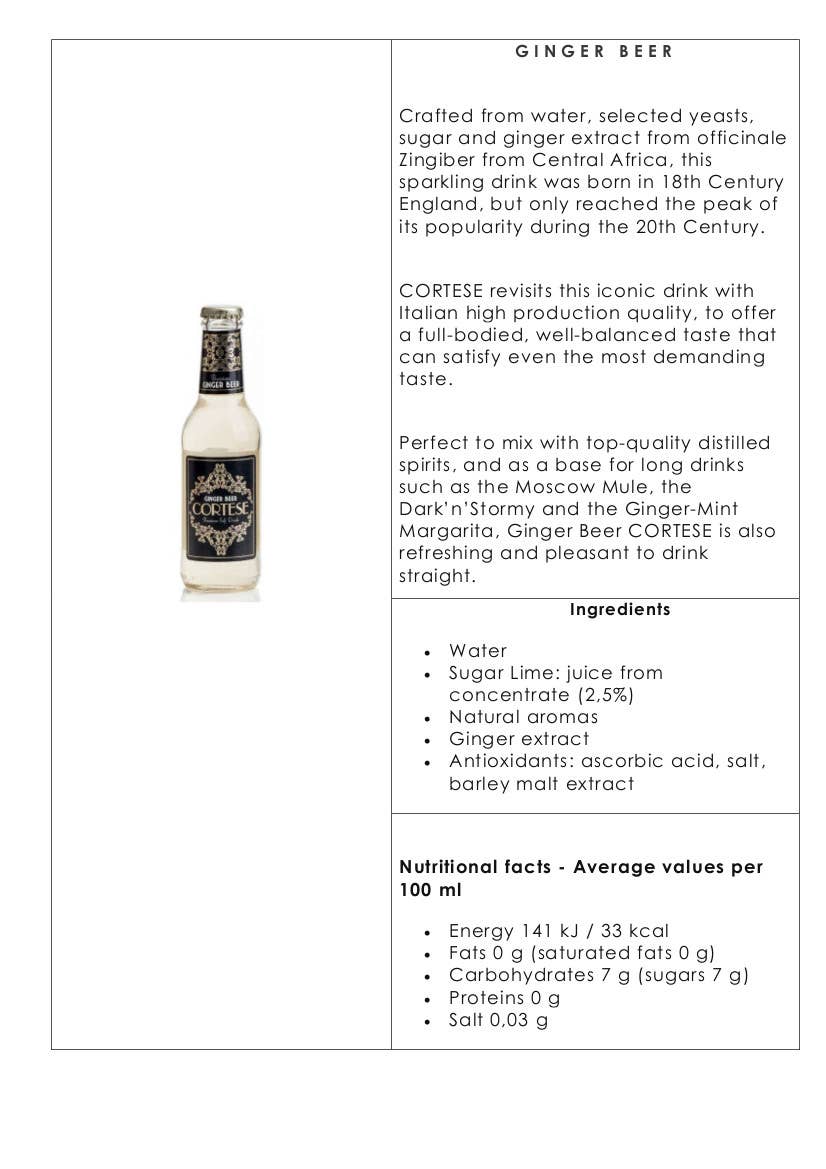 Metina SAS - Wholesale Soda/Carbonated Drink - Ginger beer CORTESE PREMIUM drink Cl.201