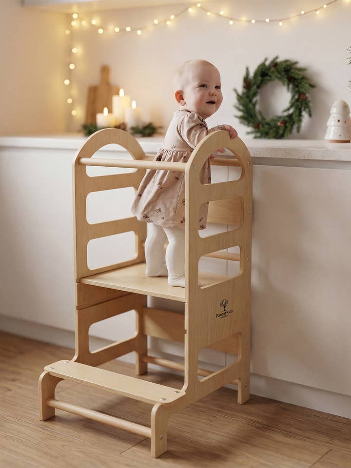 Tour d'apprentissage Montessori en bois de qualité supérieure | Aide réglable pour la vente par Forest Kids