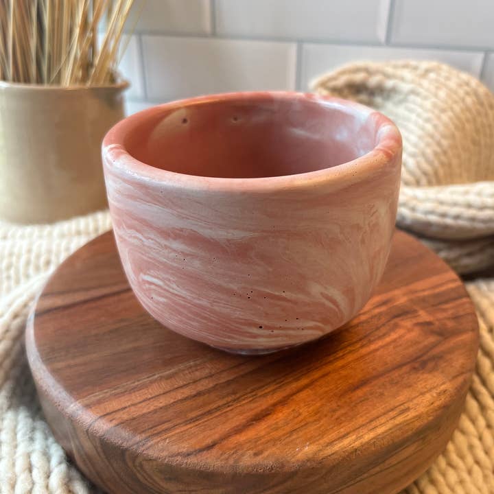 Red Marbled Concrete Vessel - 8 oz for wholesale by Bumblebee Candle Co.