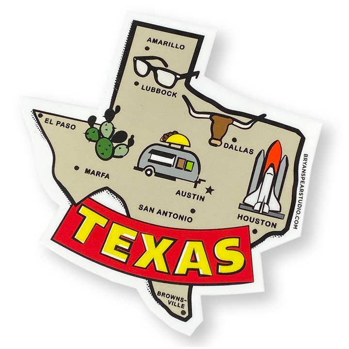 Texas Decal Sticker for wholesale by Bryan Spear Studio