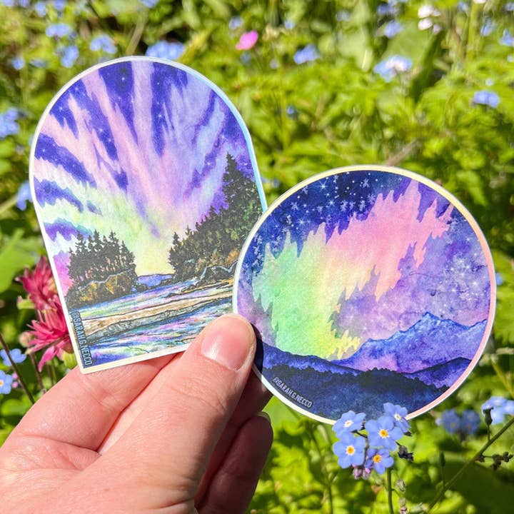 BarnHouse Studios - Wholesale Sticker - Aurora on the Olympic Peninsula, WA 3” Holographic Vinyl