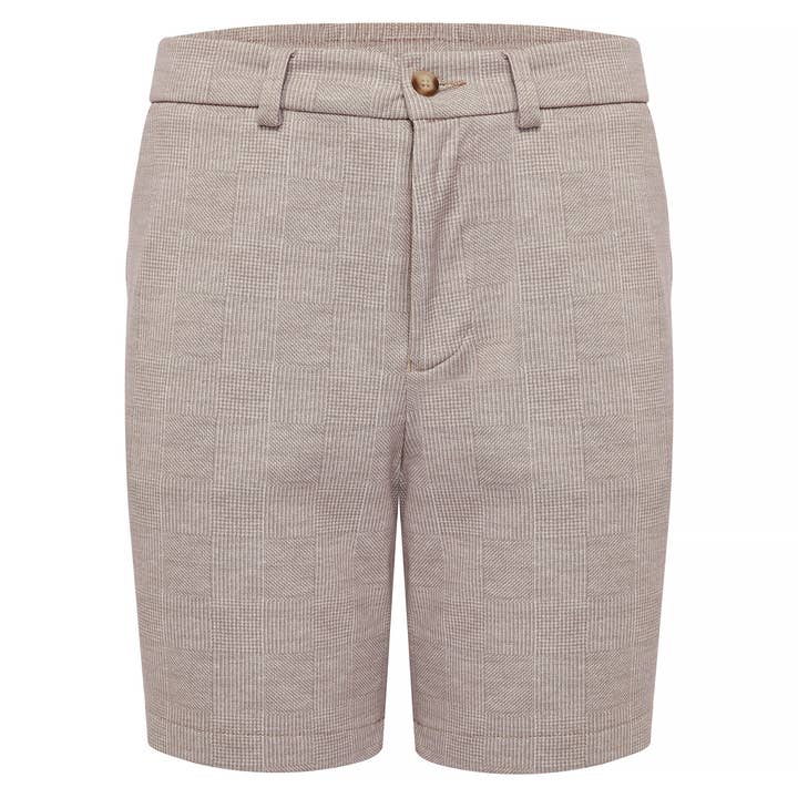 Beige geruite prestatiebrei short voor wholesale door American Heritage