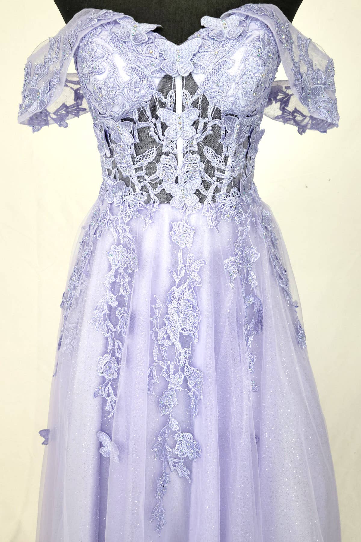 Chicas - Venta al por mayor Vestido - Mujer - Vestido con hombros descubiertos y mariposas C3505