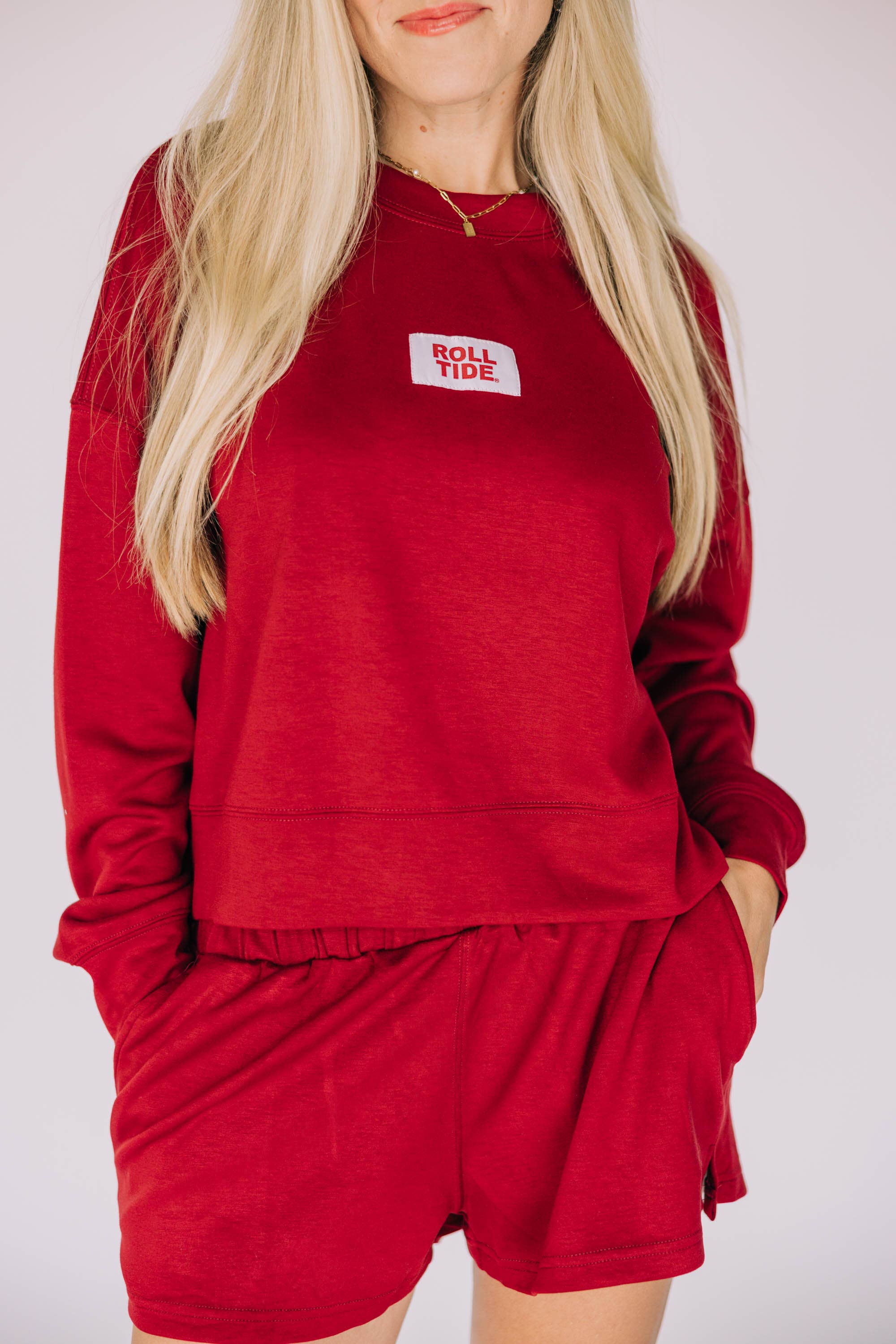 The Ava Airy Crewneck Crimson |  Roll Tide Woven Label for wholesale on Faire1