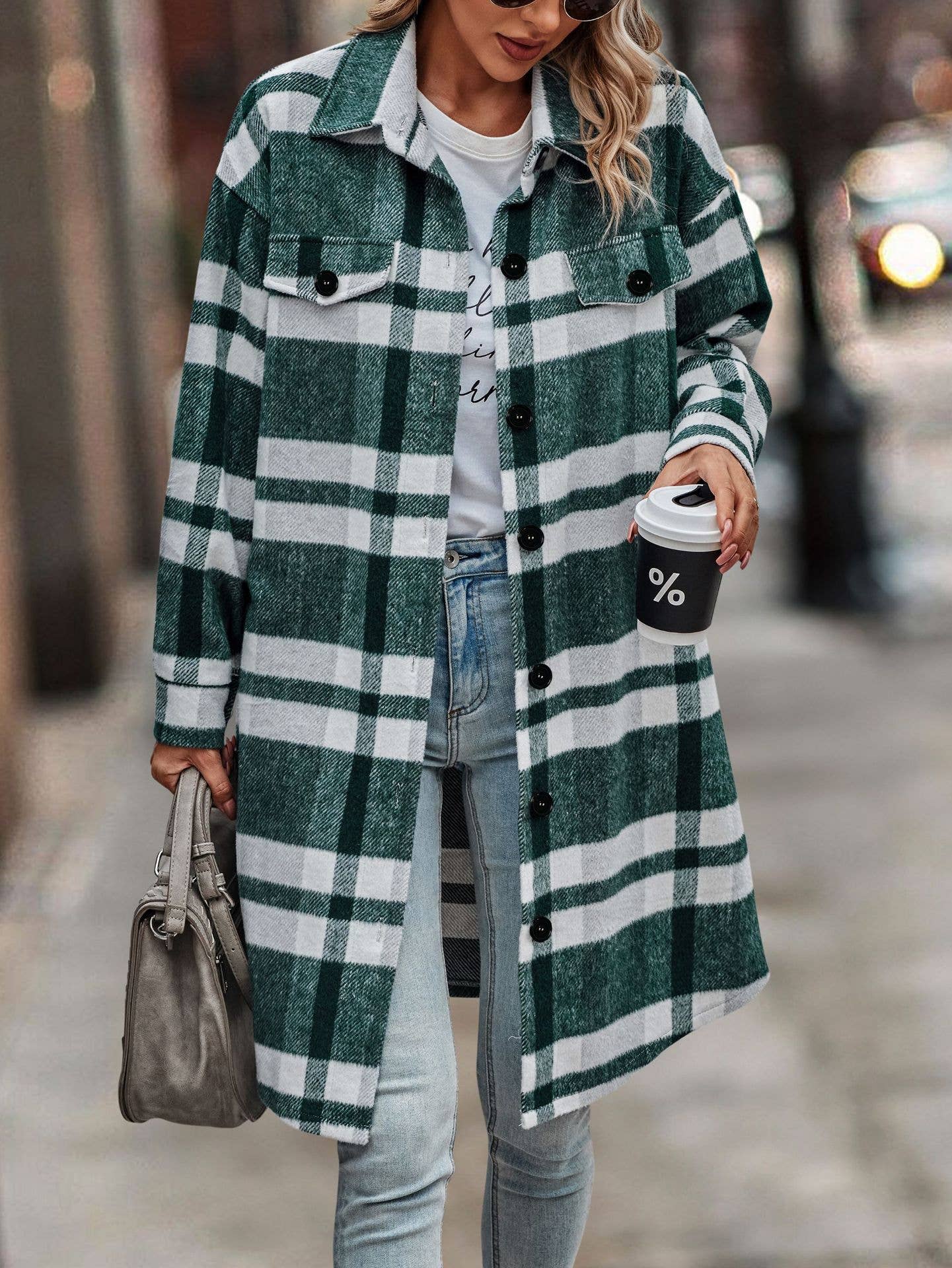 eLook - Wholesale Coat - Women's - SZ1-JK8211 Plaid Button Down Long Coat67