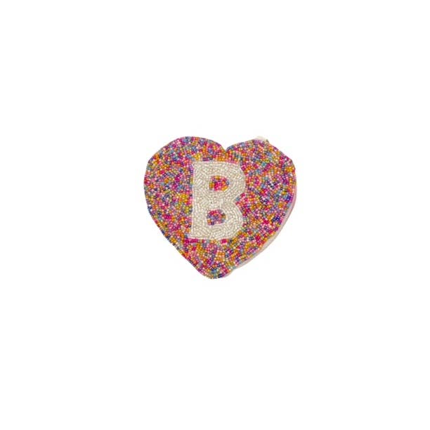 "B" MULTI HEART INITIAL BEADED POUCH for wholesale by Pizzazz, Inc.