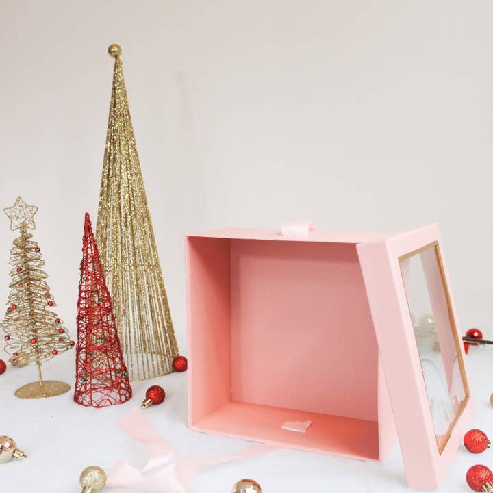 Elegant Design Supply - Wholesale Gift box - Square Gift Box with Clear Lid and Ribbon - Various Colors - For Luxury Flower/ Gift / Chocolate Strawberry Arrangements17