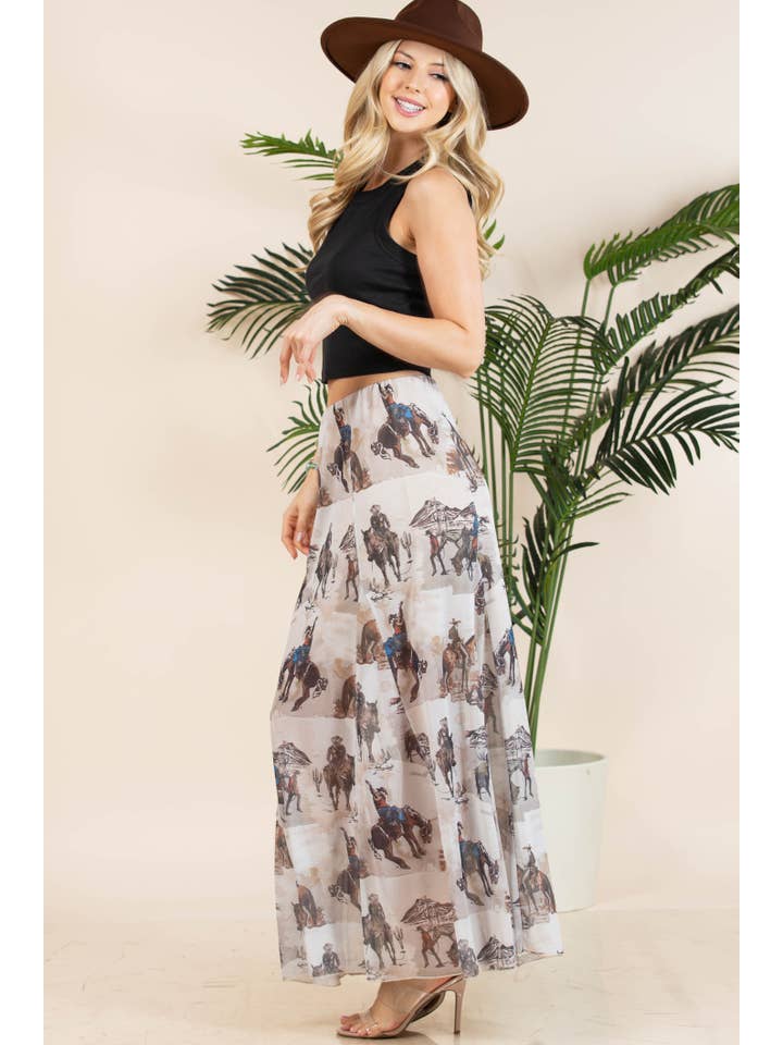 Mocha Multi AS1300-TANIA COWBOY PRINT LINED FULL MESH SKIRT for wholesale on Faire9