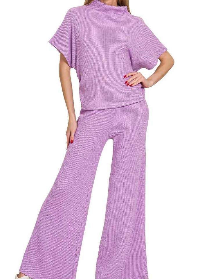 Conjunto de Camisola de Gola Alta com Mangas Curtas e Calças Compridas por atacado de Vanilla Monkey