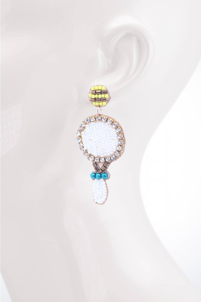 WHITE GDWHT  Sports Tennis Racket Bead Drop Earrings for wholesale on Faire4