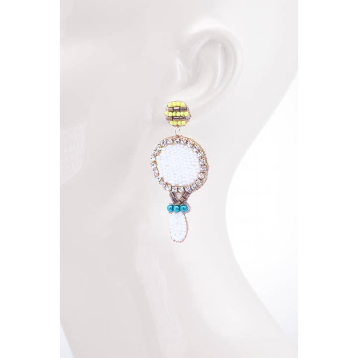 WHITE GDWHT Sports Tennis Racket Bead Drop Earrings for wholesale on Faire4