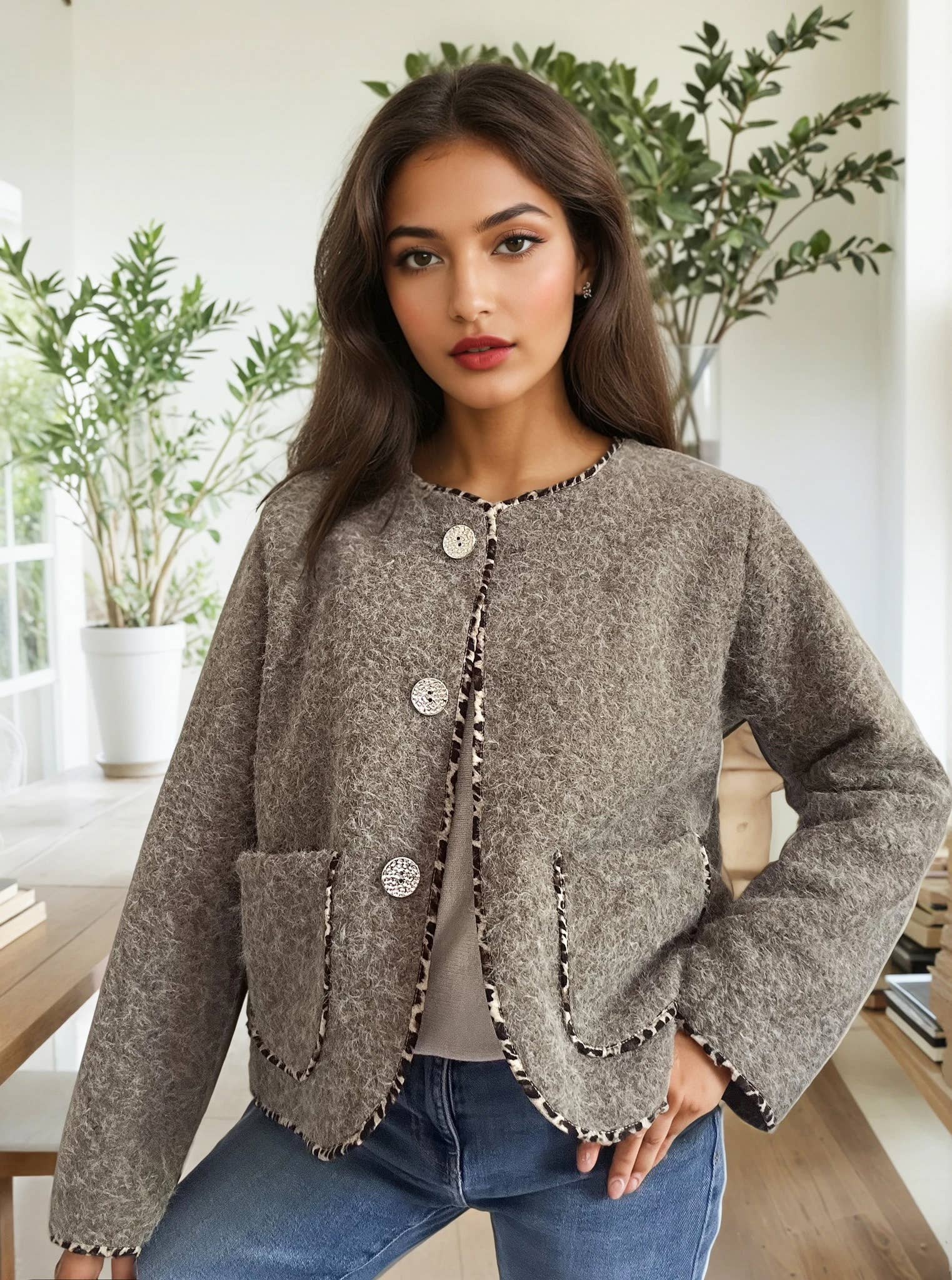 ZAFA PARIS – Engroshandel Jakke - Dame – 21P13H514 Jakke med lige snit i meleret, glat uldlook.7