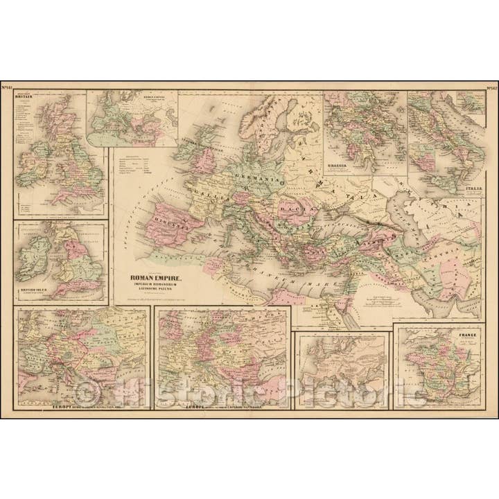 Carte historique de l'Empire romain par Colton, 1876 pour la vente par Historic Pictoric