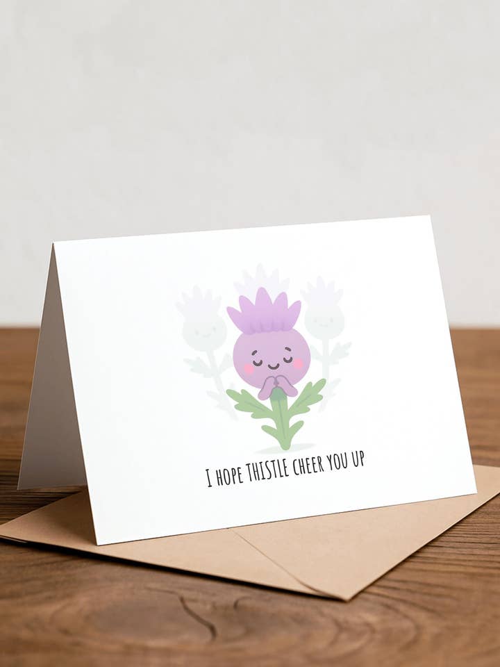 Distel Pflanze Wortspiel: Handgemachte Gute-Besserung-Karte für den Großhandel von Chewy Lemon Studio