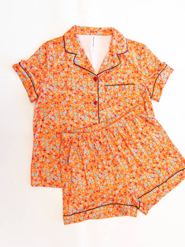Tickled Teal - Wholesale Sleepwear Set - Women's - Floral Pattern Pajamas