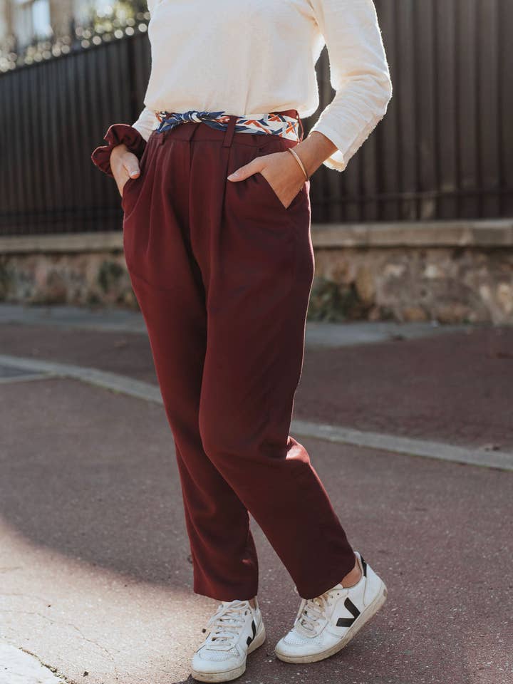 Sevenlie - Wholesale Pants - Women's - Berlin Fluid Trousers - Bordeaux1