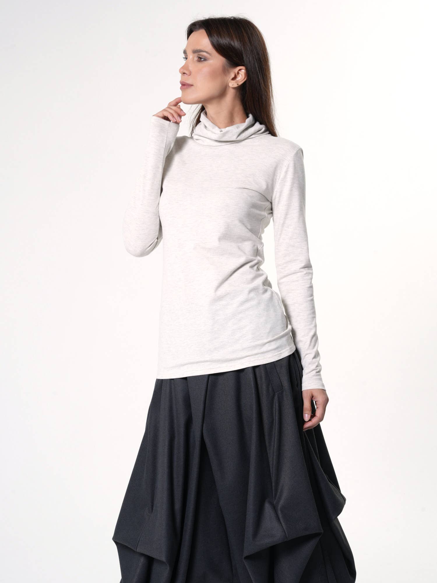Metamorphoza - Wholesale Blouse - Women's - Casual Turtleneck Top In Ivory7