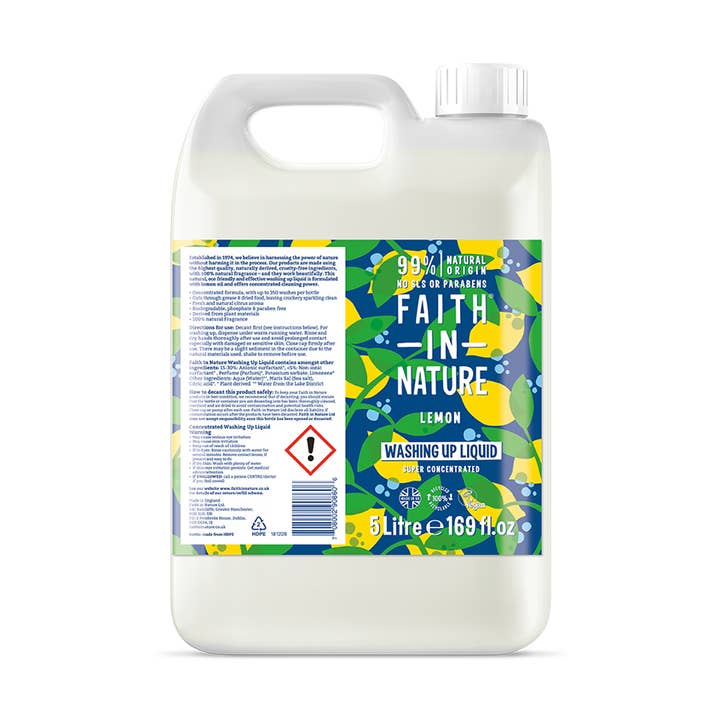 Lemon Washing Up Liquid 5L for wholesale by Faith in Nature